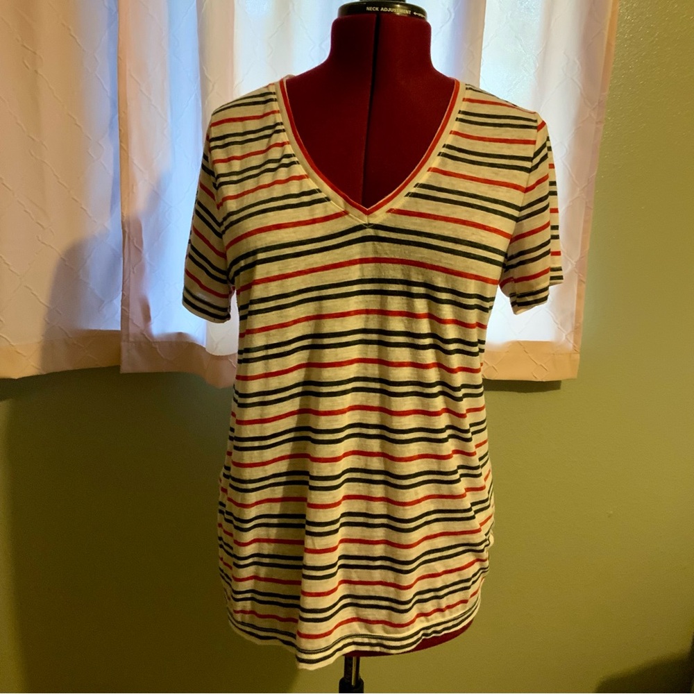 EUC Lucky Brand Multicolor Striped V-Neck Tee